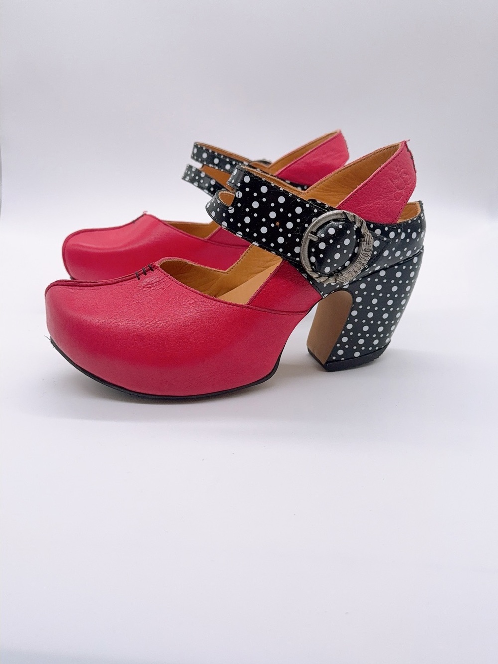 John Fluevog Prepare Find Berry & Dots Mary Jane Platform Heels Sz 10